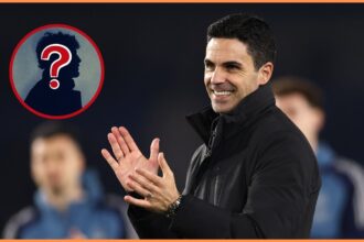 Arsenal manager Mikel Arteta applauds the fans after beating Brighton