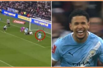 Savinho scores and celebrates during Manchester City