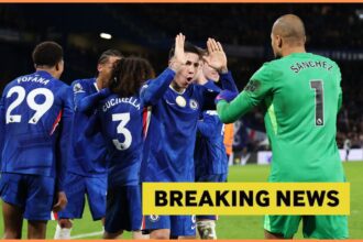 Enzo Fernandez celebrates with his Chelsea teammates