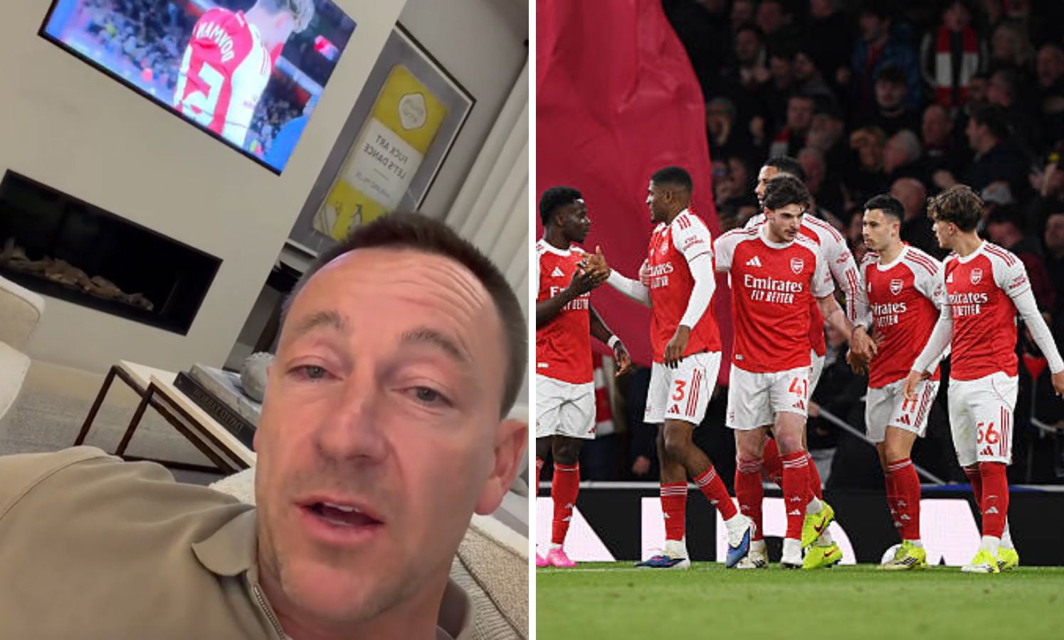 Split image of John Terry and Arsenal players including Max Dowman celebrating