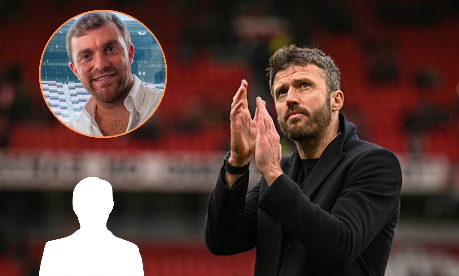 Michael Carrick applauds with overlay of Fabrizio Romano