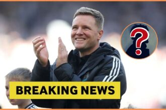 Newcastle manager Eddie Howe with overlay of Breaking News and mystery player