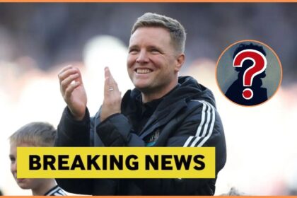 Newcastle manager Eddie Howe with overlay of Breaking News and mystery player