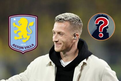 Marco Reus with overlay of mystery player and aston villa badge