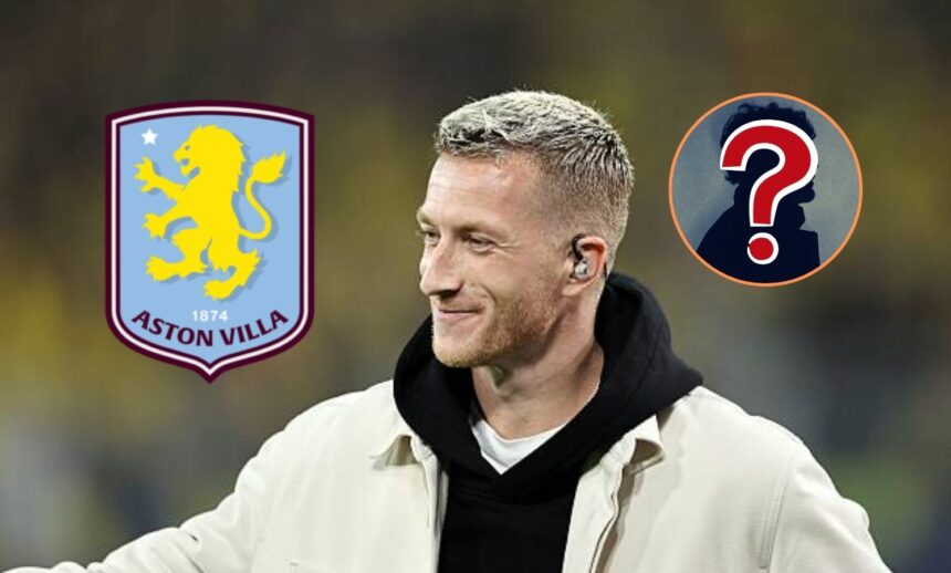 Marco Reus with overlay of mystery player and aston villa badge