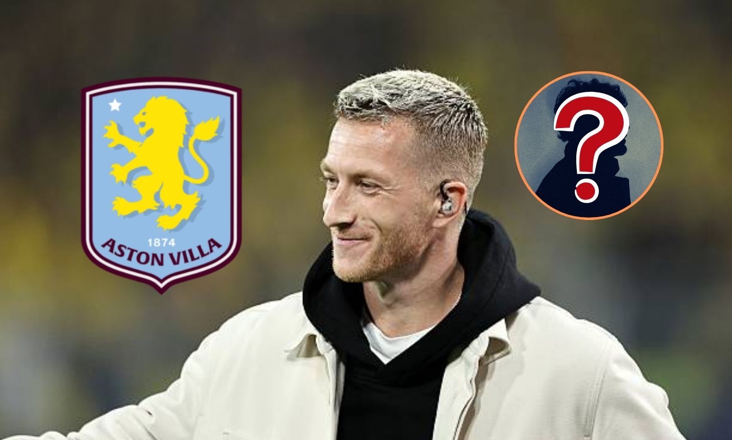 Marco Reus with overlay of mystery player and aston villa badge