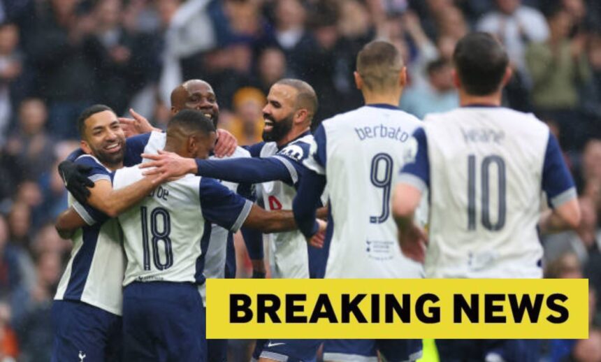 Jermain Defoe celebrates after scoring for Tottenham legends