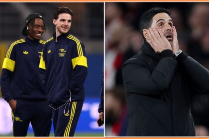 Noni Madueke, Declan Rice, and Mikel Arteta