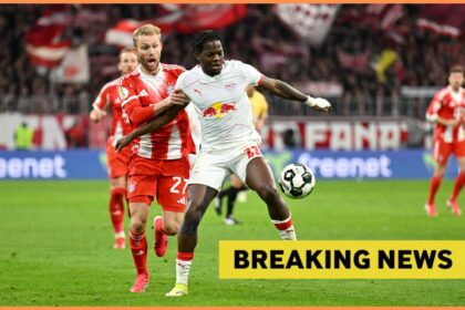 Castello Lukeba in action for RB Leipzig vs Bayern Munich