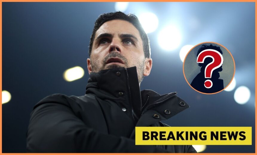 Mikel Arteta and breaking news banner