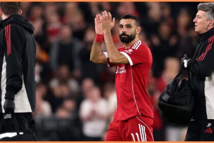 Mohamed Salah applauds the Liverpool fans