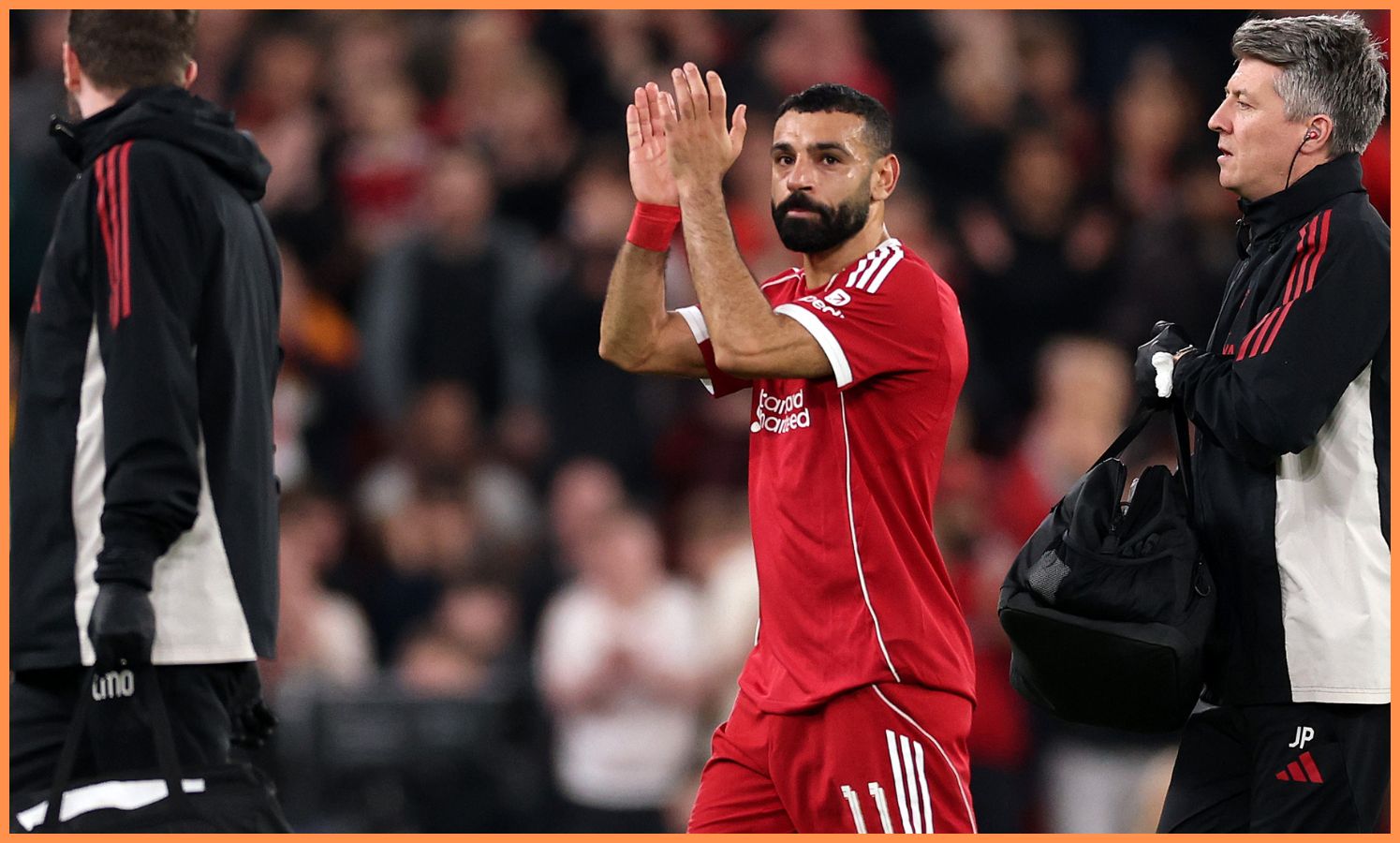 Mohamed Salah applauds the Liverpool fans