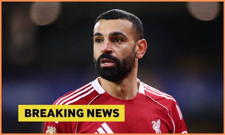 Mohamed Salah in action for Liverpool, plus breaking news banner