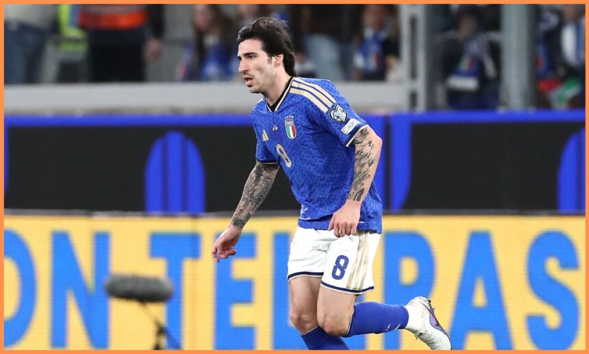 Sandro Tonali in action for the Italian national team