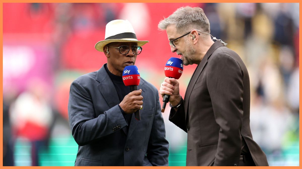 Ian Wright and Mark Chapman speak presenting prior to the Carabao Cup Final match Arsenal and between Manchester City at Wembley