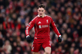 Florian Wirtz of Liverpool looks on during the Emirates FA Cup Fourth Round match between Liverpool and Brighton & Hove Albion on February 14, 2026...