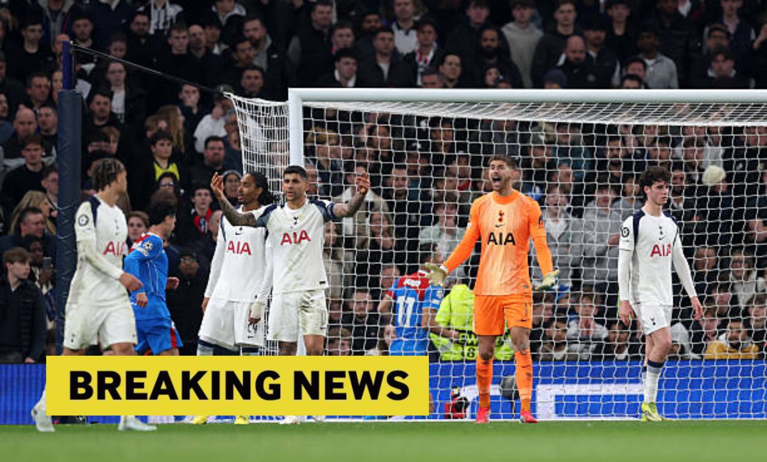 Guglielmo Vicario in action with overlay of Breaking News