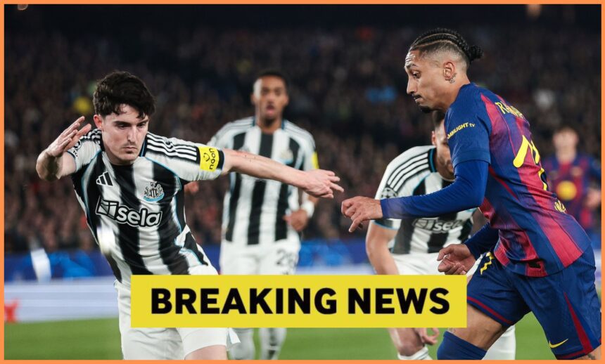 Tino Livramento in action for Newcastle vs Barcelona