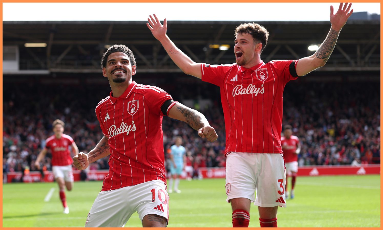 Morgan Gibbs White celebrates a goal for Nottingham Forest