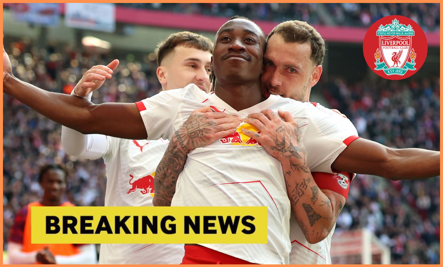 Yan Diomande celebrates a goal for RB Leipzig