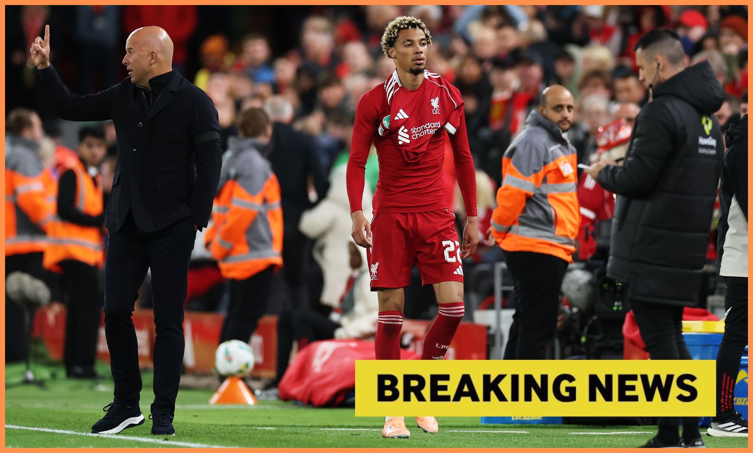 Hugo Ekitike leaves the pitch after being sent off