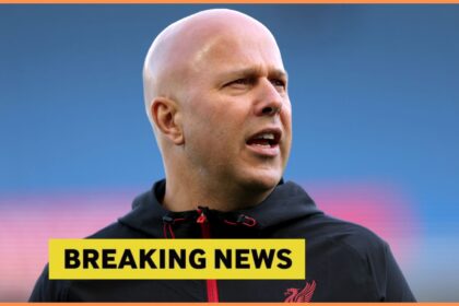 Arne Slot and breaking news banner