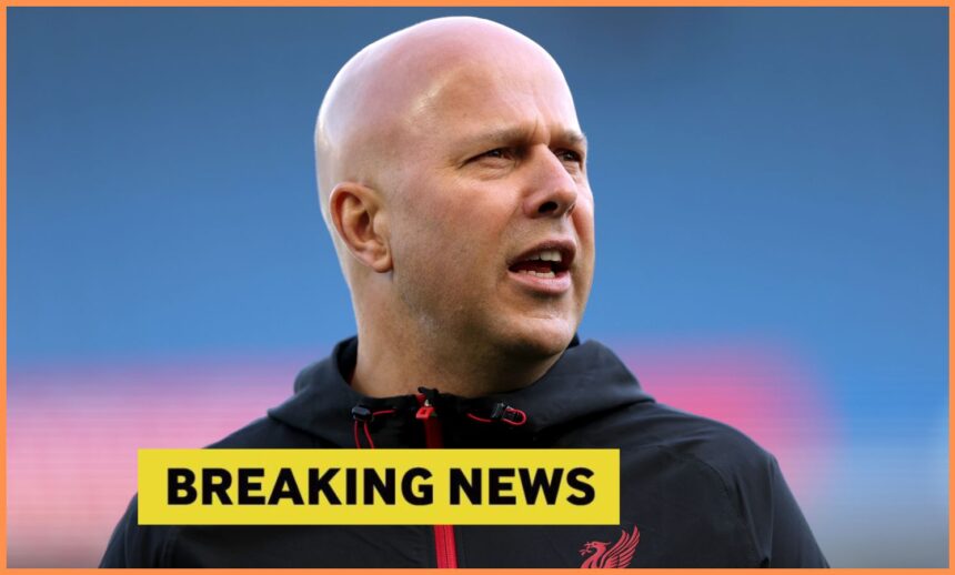 Arne Slot and breaking news banner