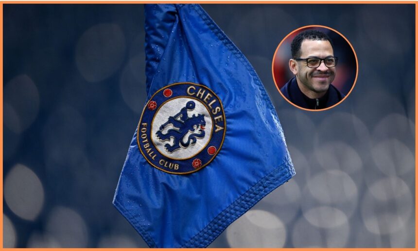 Liam Rosenior and the Chelsea logo