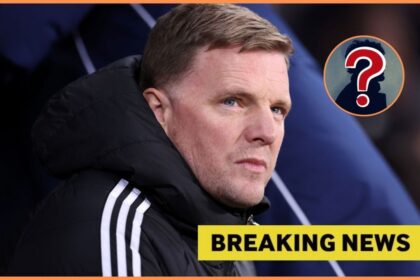 Eddie Howe with overlay of breaking news and mystery player