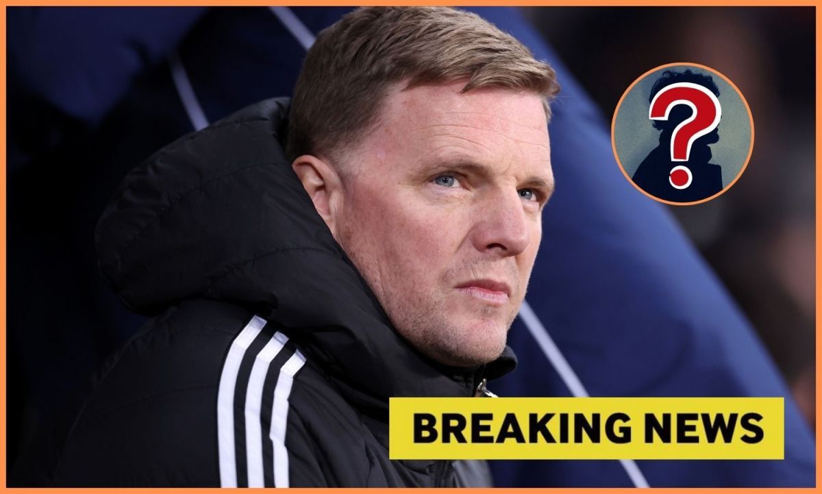 Eddie Howe with overlay of breaking news and mystery player