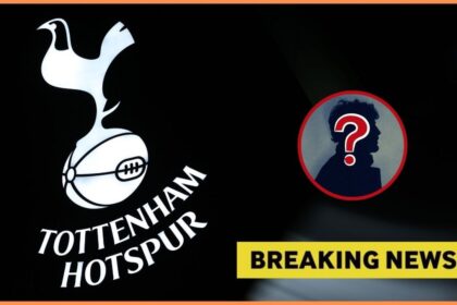 Tottenham badge with mystery player overlay and breaking news overlay