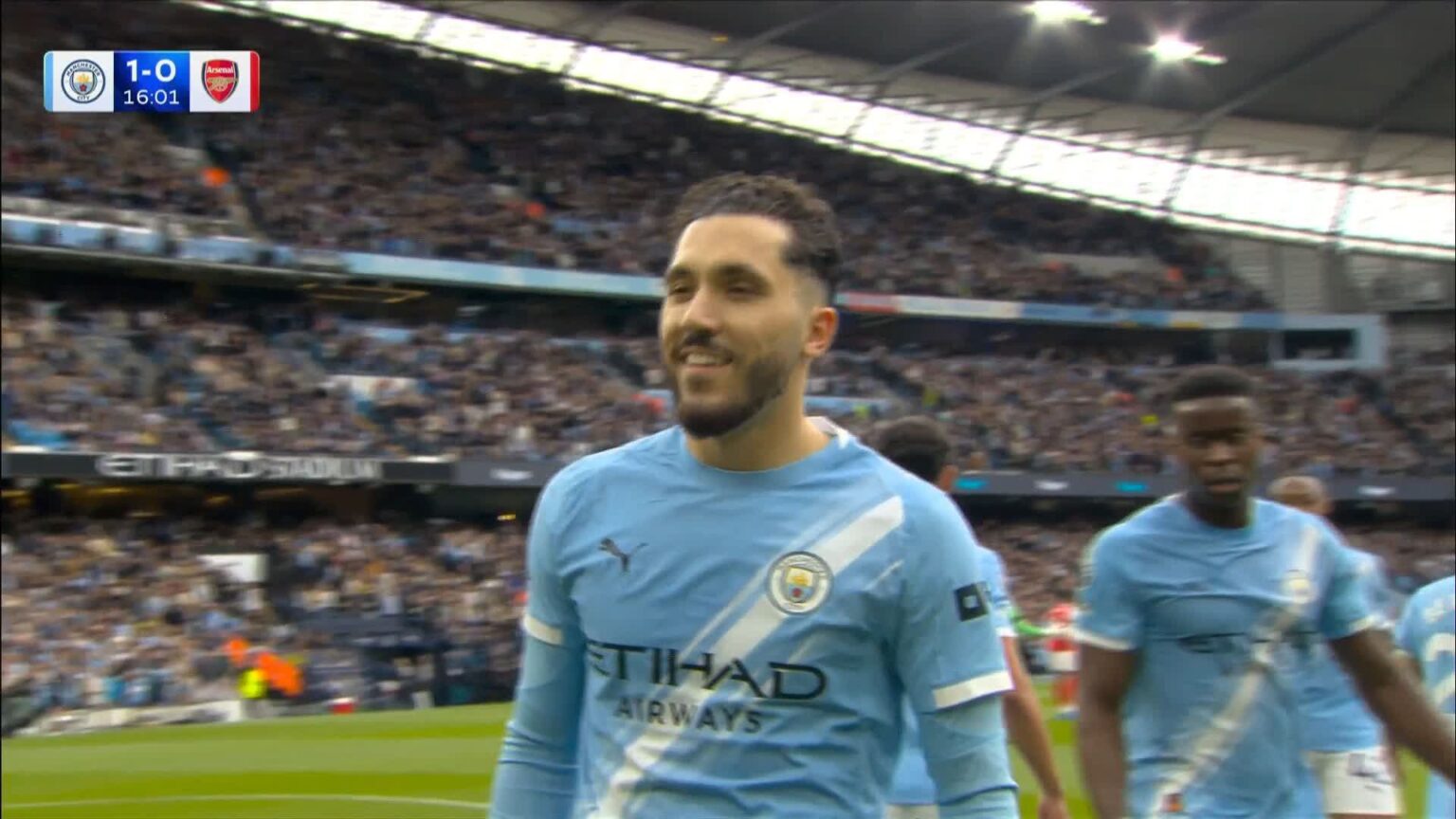 Rayan Cherki celebrating goal