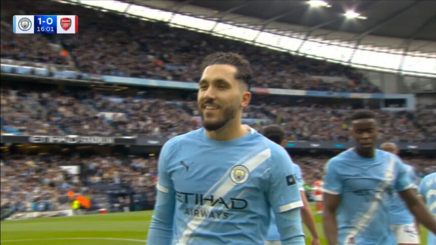 Rayan Cherki celebrating goal