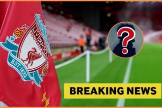 Liverpool corner flag with overlay of mystery player and breaking news