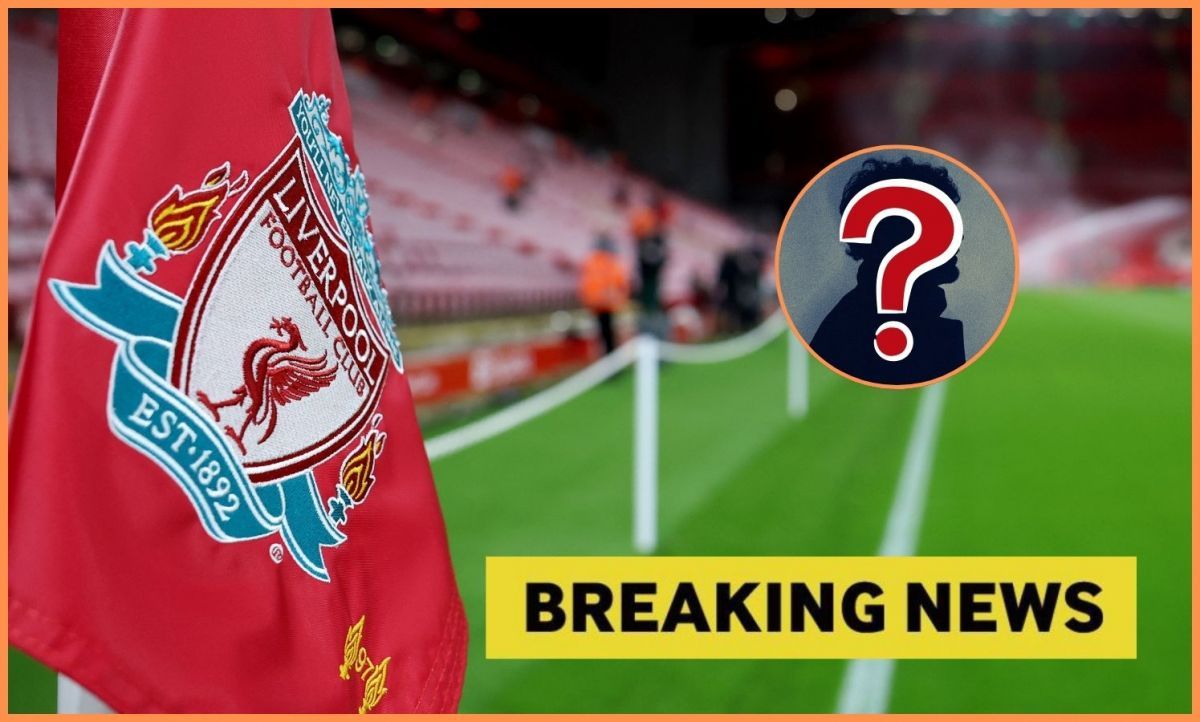 Liverpool corner flag with overlay of mystery player and breaking news
