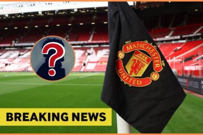 Man United corner flag with overlay of mystery player and Breaking News