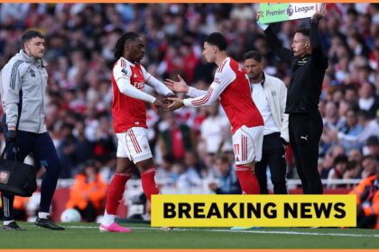 Gabriel Martinelli replaces Eberechi Eze as a substitute during the Premier League match between Arsenal and Newcastle at Emirates Stadium