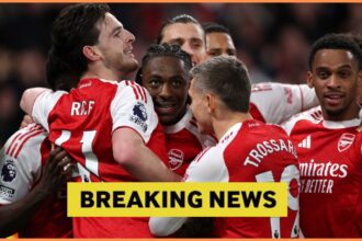 Eberechi Eze celebrates with his Arsenal teammates