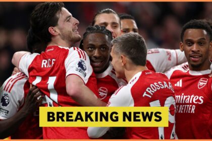 Eberechi Eze celebrates with his Arsenal teammates