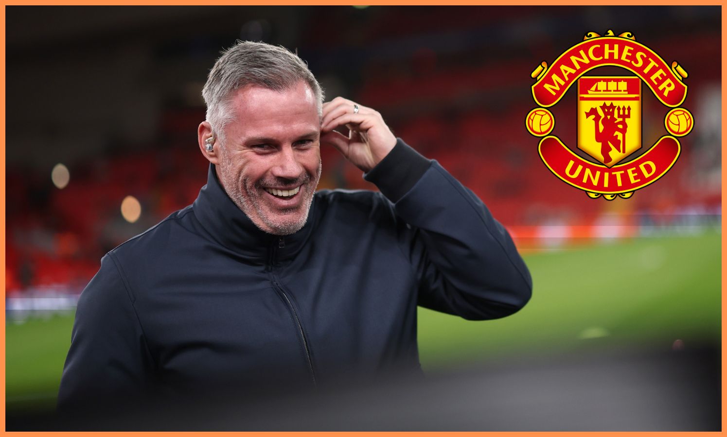 Jamie Carragher and the Manchester United logo
