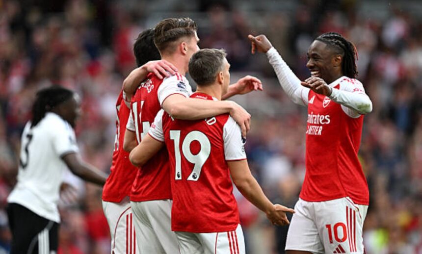 Viktor Gyokeres celebrates after scoring for Arsenal