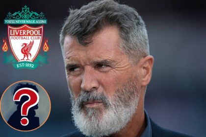 Roy Keane with overlay of Liverpool badge and mystery player