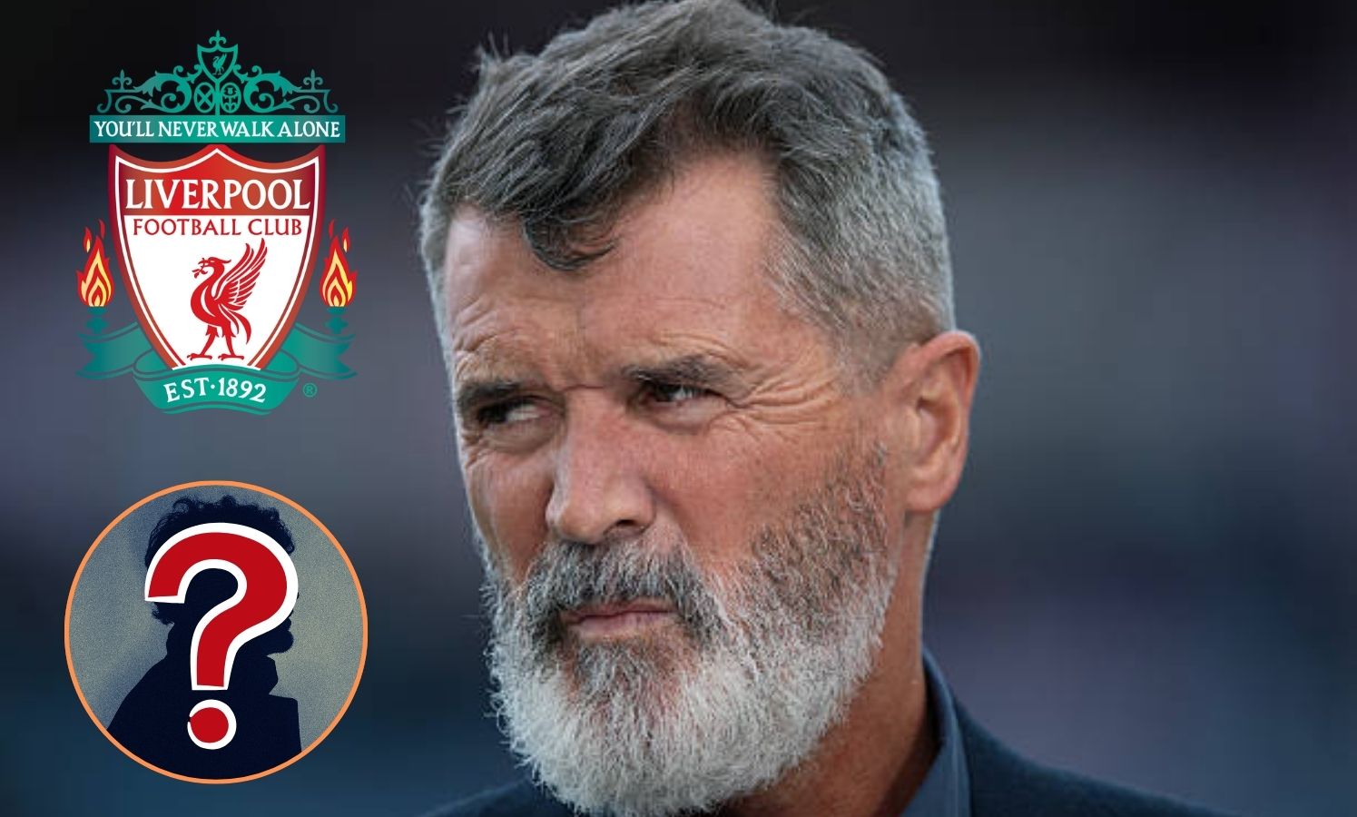 Roy Keane with overlay of Liverpool badge and mystery player