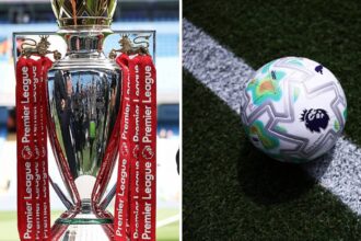 Split image of Premier League trophy and Premier League ball