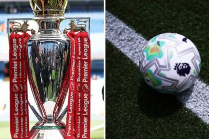 Split image of Premier League trophy and Premier League ball