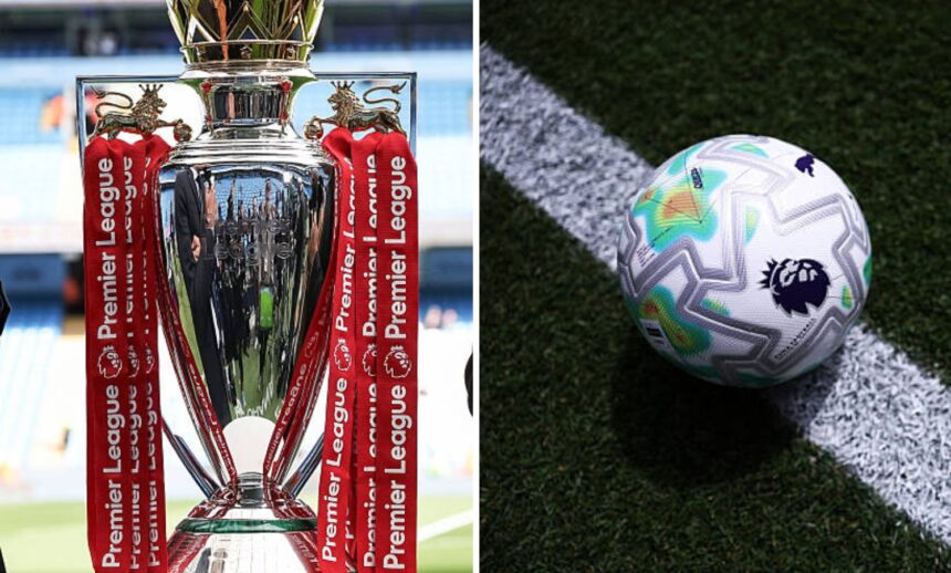 Split image of Premier League trophy and Premier League ball