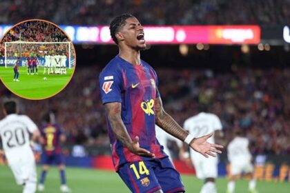 Marcus Rashford celebrates stunning free-kick vs Real Madrid