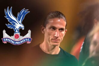 Felipe Luis with overlay of Crystal Palace