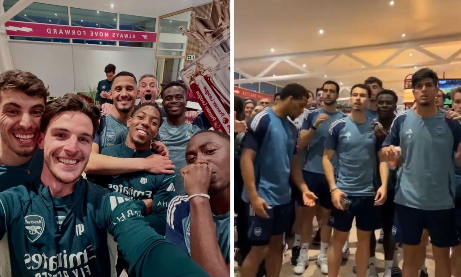 Split image of Arsenal players celebrating