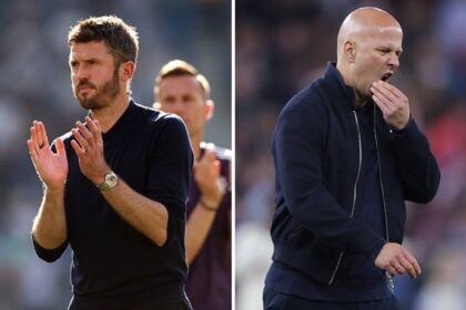 Split image of Michael Carrick and Arne Slot